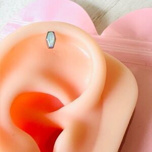 Earring Coffin Faux Opal Mini Barbell FlatBack Earring Body Jewelry New